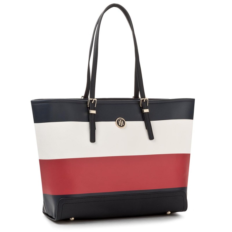 Tommy Hilfiger Honey Ew Tote Corp Stripe Multicolor Noi Divattaska